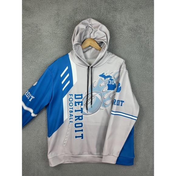 Detroit Lions Hoodie Mens Blue Gray Pullover Football Sweatshirt NFL Fan Gear